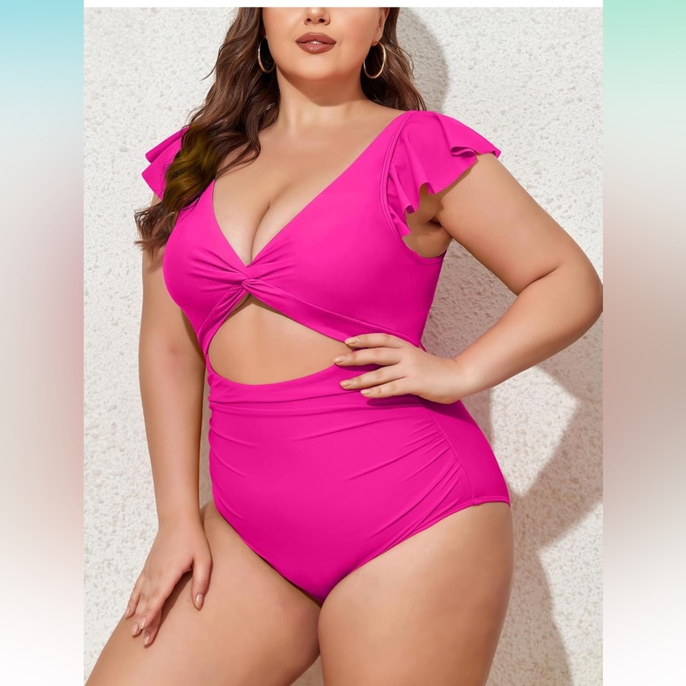 Pink Ruffled Women’s One Piece Swimsuit - Picture 3 of 8